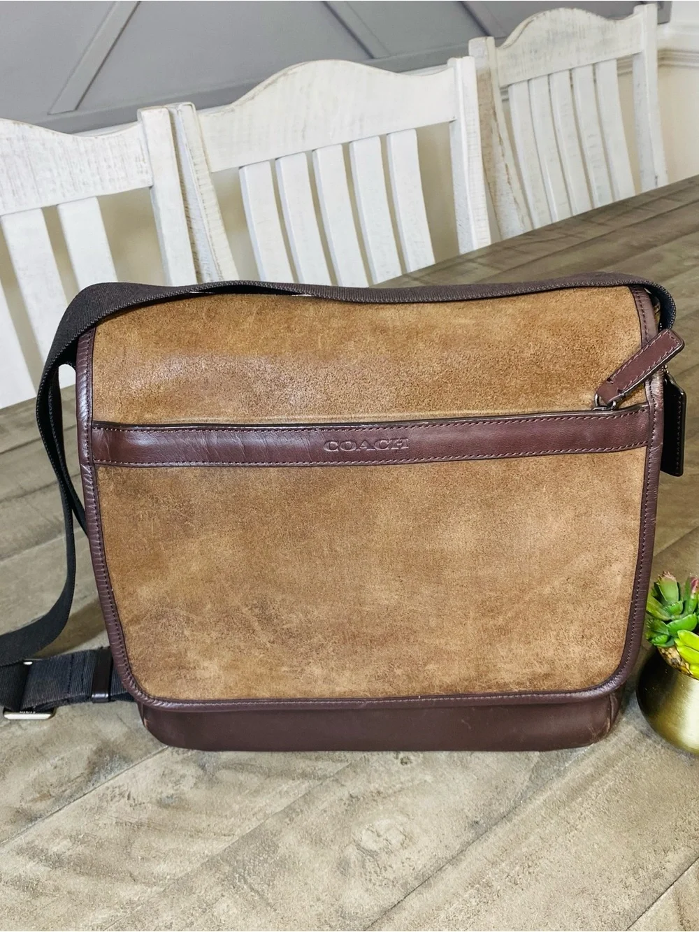 COACH Camden Brown Suede & Leather Messenger Bag Flap Satchel